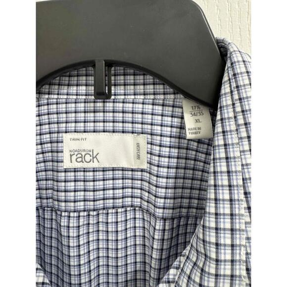 Nordstrom Rack Blue And White Long Sleeve Button Down Checkered Pattern Shirt XL - Picture 4 of 7